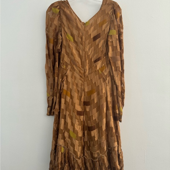 NEW PRADA Brown Tan and Silk Dress Size 44 silk overlay design - Picture 2 of 11